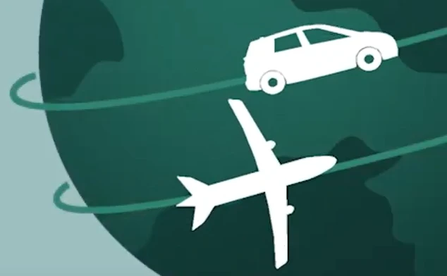 Bil och flygplan jorden runt.