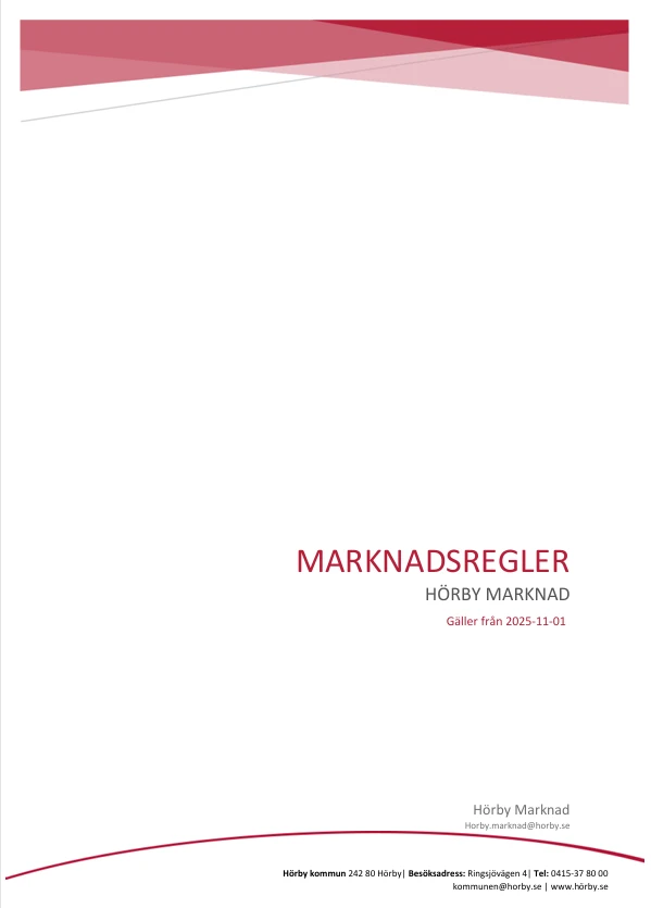 Regler H&ouml;rby Marknad