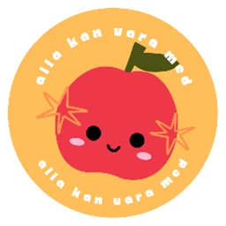 Illustration av ett r&ouml;tt leende &auml;pple p&aring; en orange bakgrund