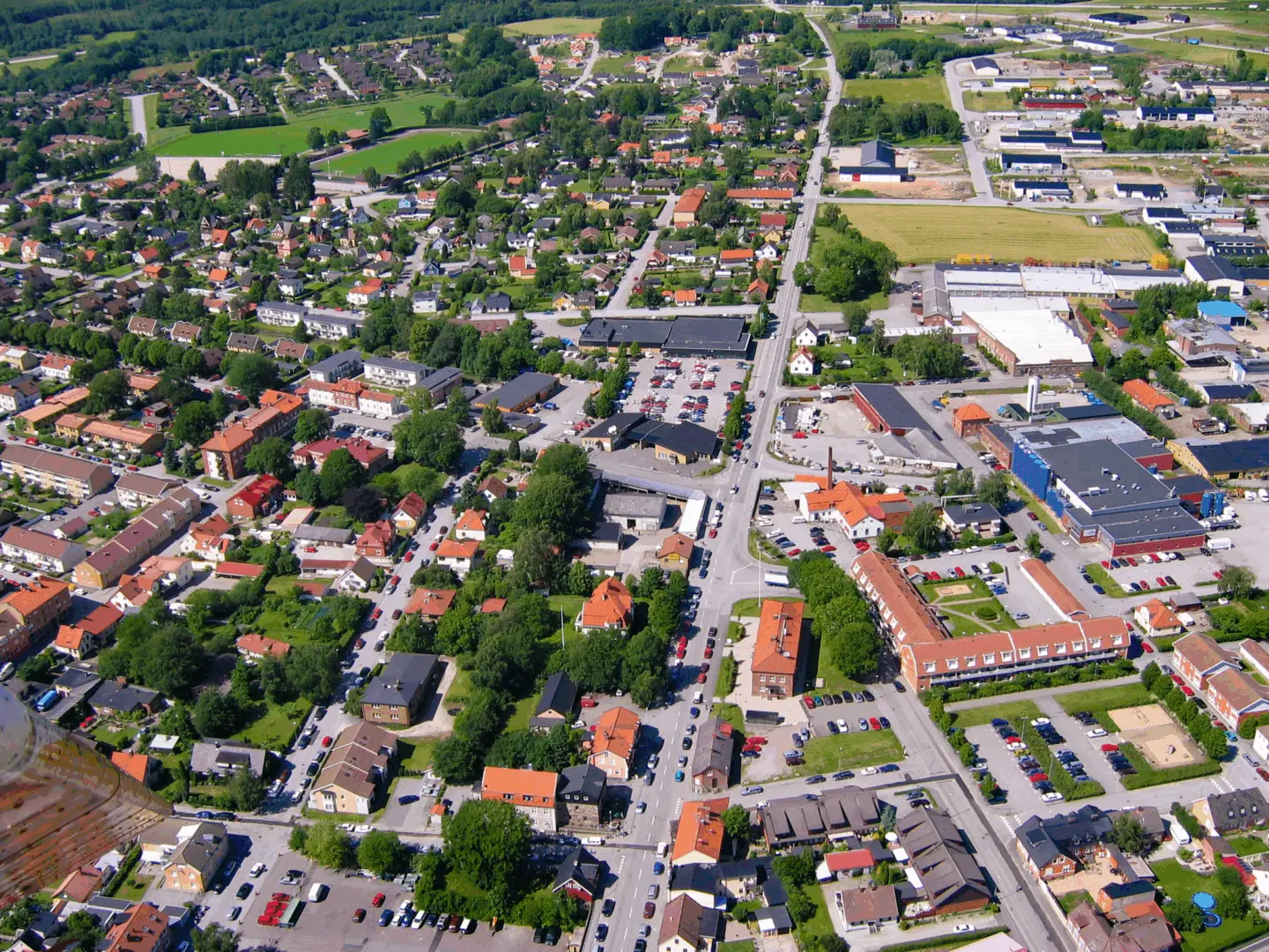 Flygfoto över tätort