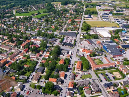 Flygfoto över tätort