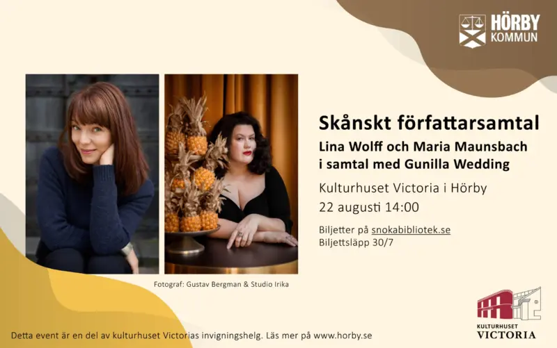 Affisch med två portättbilder föreställande två kvinnor, med tillhörande information