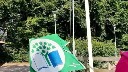 en grön flagga ska hissas upp på flaggstång