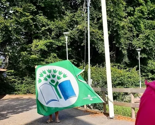 en grön flagga ska hissas upp på flaggstång