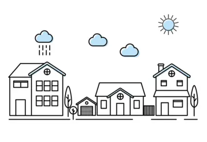 symbolisk illustration på hus på en väg