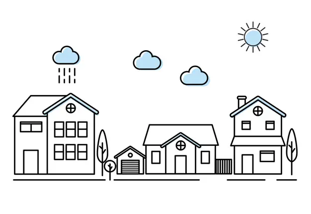 symbolisk illustration på hus på en väg