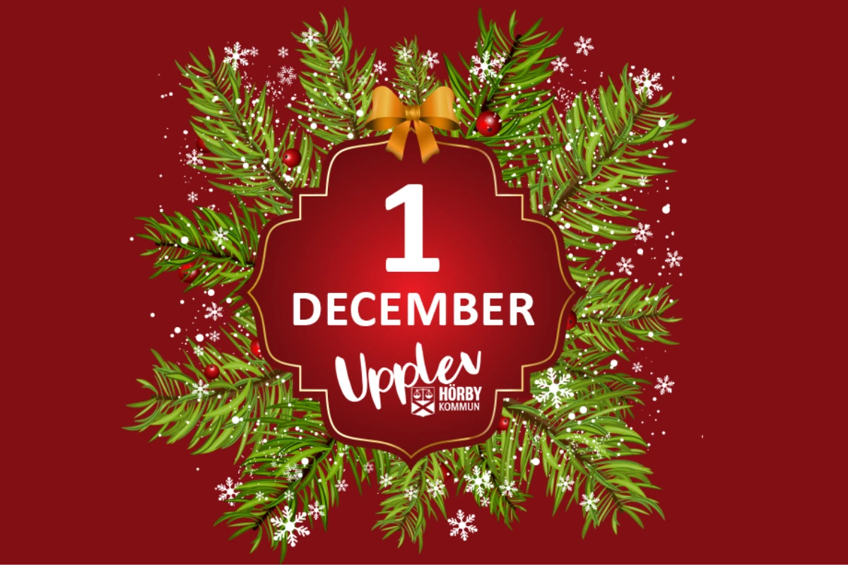 Julglitter med datumet 1 december och texten Upplev Hörby