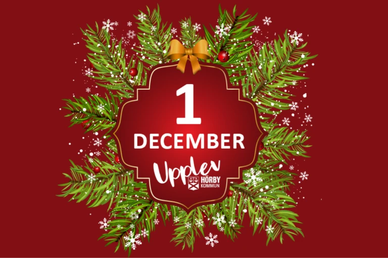 Julglitter med datumet 1 december och texten Upplev Hörby