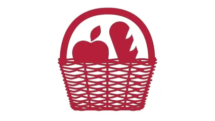 Illustration på en matkorg med äpple och bröd