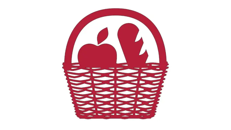 Illustration på en matkorg med äpple och bröd