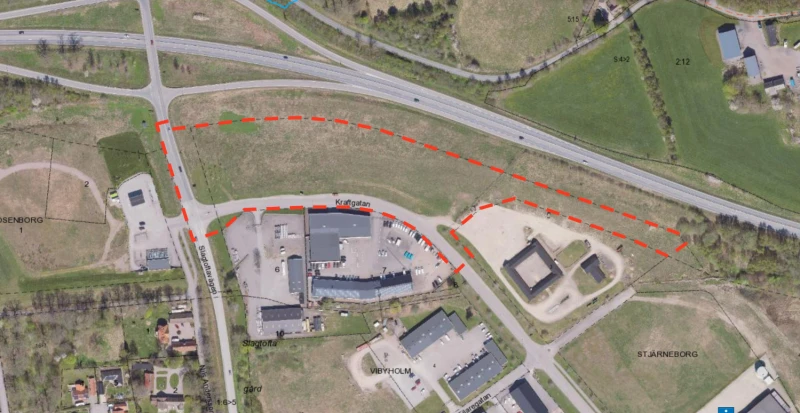 En satellitbild av det t&auml;nkta handelsomr&aring;det vid Slagtofta