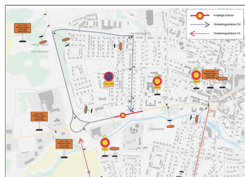 trafiken kommer att ledas om via Byggmästaregatan och Magistergatan. Se bifogad karta och trafikplan för mer information. För att säkerställa säkerheten kommer hållplats Magistergatan att vara helt stängd under arbetet. Passagerare hänvisas till hållplatserna vid Gamla Torg. 