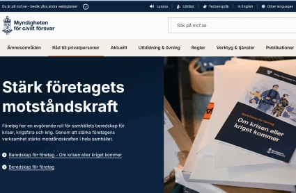 Skärmdump från MCF:s förstasida